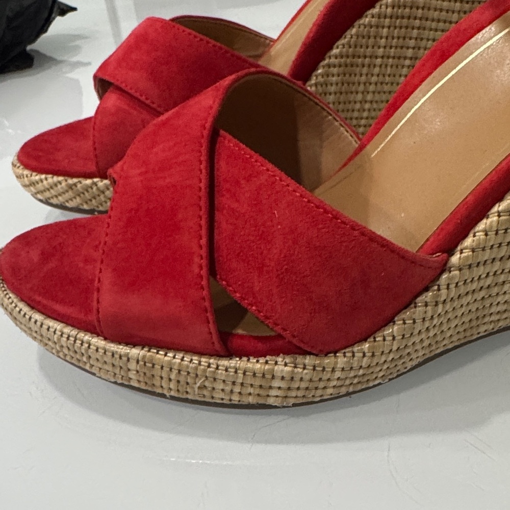 Vionic Red Suede Ankle-Strap Wedge Sandals - Picture 6 of 8